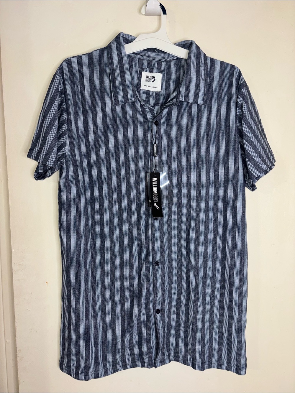 William Rast Vertical Stripe Short-Sleeve Button-Down in Navy and Light Blue